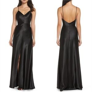 Jenny Yoo Dina V-Neck Satin Crepe Gown
